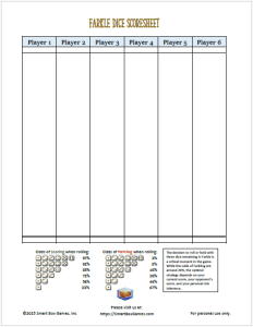 Farkle Dice Score Sheet Odds Preview Farkle Scoresheet with Odds